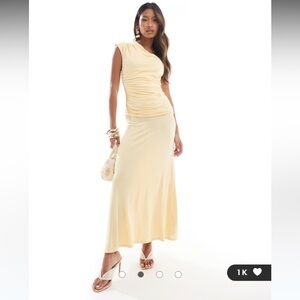 ASOS DESIGN one shoulder ruched midi dress in buttermilk